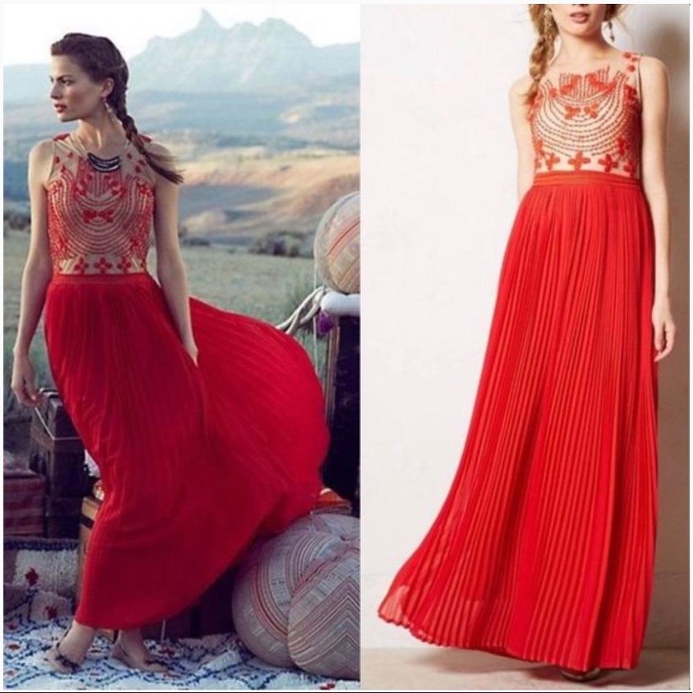 Anthropologie Red Rubied Dusk By Rina Dhaka